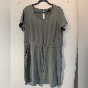 Sage Drawstring Waist Short Sleeve Dress